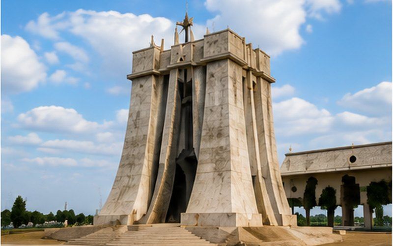 The Kwame Nkrumah Memorial in Accra under a bright sky